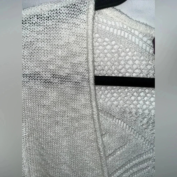 hooked up by iot Women’s Size L white crocheted tie sweater - Picture 3 of 6